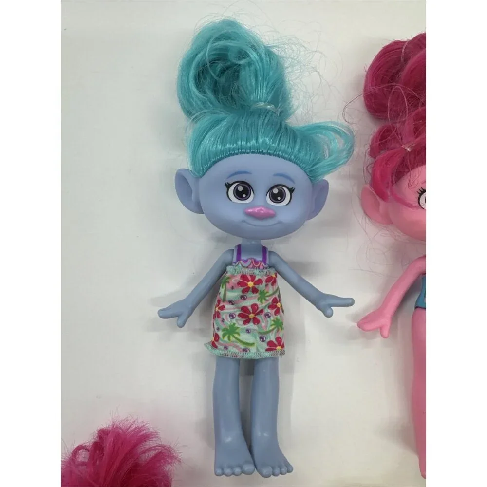 2022 Mattel Dreamworks Trolls Doll Lot of 5 Blue Pink Yellow Hair Band Together